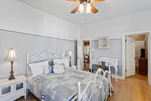Bedroom with hardwood floors and ceiling fan