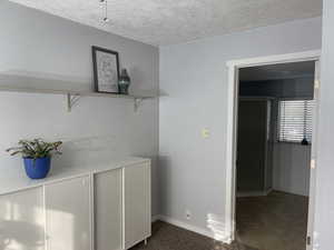 Interior space featuring baseboards and a textured ceiling