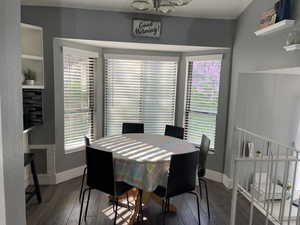 Dining area with wood-type flooring, a wealth of natural light, and baseboards