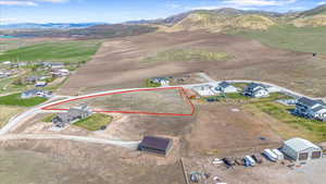 Aerial view featuring a mountain view