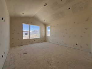 Owner's suite featuring lofted ceiling