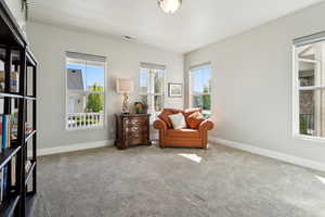 Bedroom 2 with carpet, closet and windows