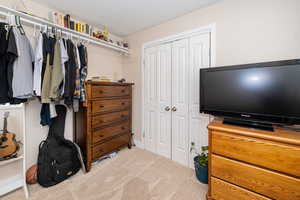 Walk in closet with carpet floors