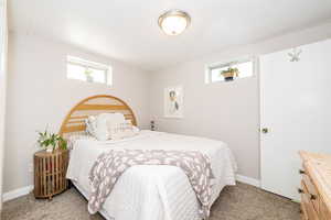 Carpeted bedroom with baseboards