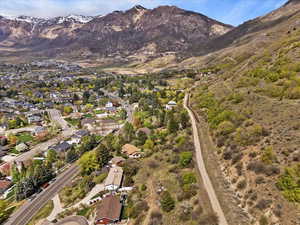 Drone / aerial view with a mountain view