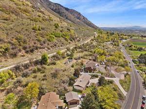 Drone / aerial view with a mountain view