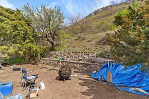View of yard a mountain view