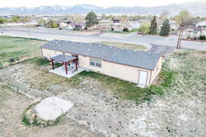 Drone / aerial view featuring a mountain view