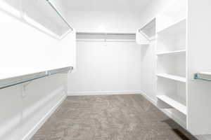 Walk in closet with carpet flooring and visible vents