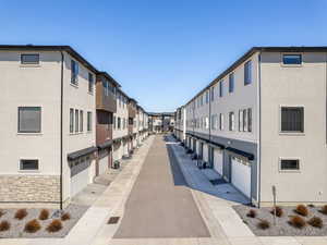 Back alley with garage entrances