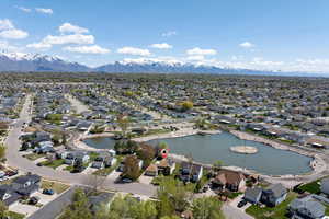 Bird's eye view featuring a water and mountain view and a residential view