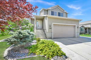 Traditional home with driveway and a garage