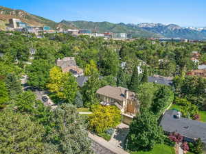 Aerial view with a mountain view
