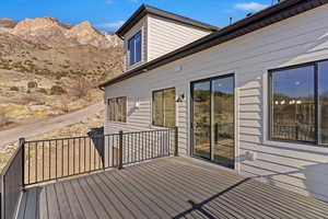 Deck featuring a mountain view