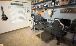 Office area featuring carpet flooring