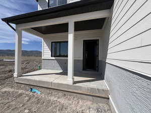 View of patio / terrace with a mountain view