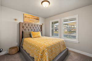 Bedroom with carpet floors and baseboards