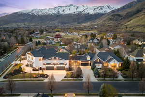Aerial view at dusk of a mountain view and a residential view