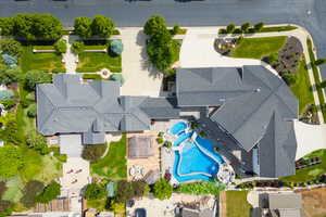 Aerial view of a pool