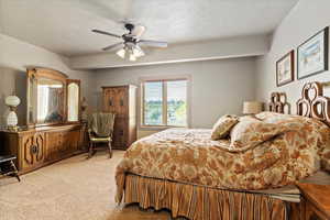 Bedroom featuring carpet floors and ceiling fan
