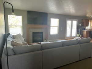 Living room featuring a fireplace
