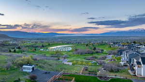 Aerial view at dusk with a mountain view