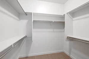 Walk in closet with carpet flooring