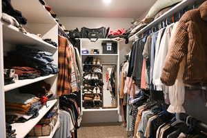 Walk in closet with carpet flooring