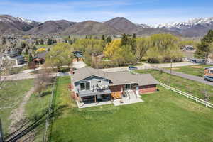 Drone / aerial view with a mountain view