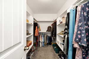 Spacious Primary closet featuring carpet floors