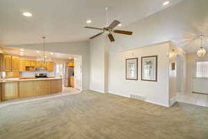 Spacious living room with vaulted ceilings