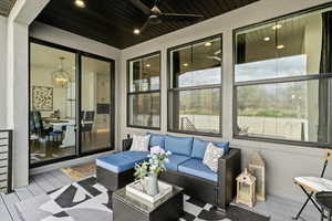 Exterior space featuring a chandelier