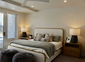 Carpeted bedroom featuring recessed lighting
