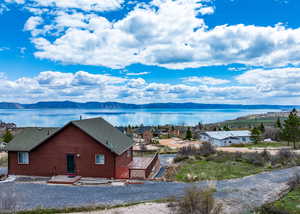 Water view with a mountain view