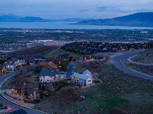 Aerial view with a residential view and a water and mountain view