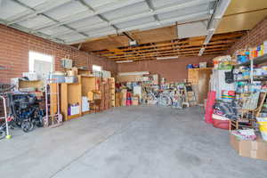 Garage featuring a workshop area