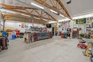 Garage with a workshop area
