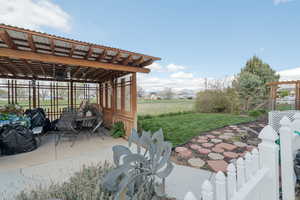 View of patio featuring a fenced backyard