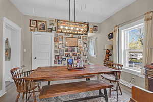 Dining space featuring baseboards, a healthy amount of sunlight, and wood finished floors