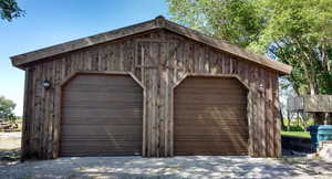View of detached garage