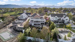 Aerial view featuring a mountain view and a residential view