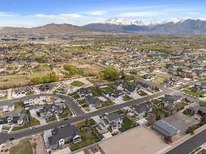 Drone / aerial view with a residential view and a mountain view