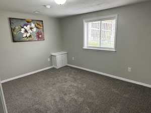 Carpeted empty room with baseboards