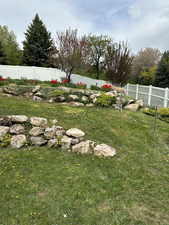 View of yard with a fenced backyard