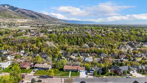 Drone / aerial view with a mountain view and a residential view