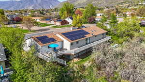 Birds eye view of property with a mountain view and a residential view