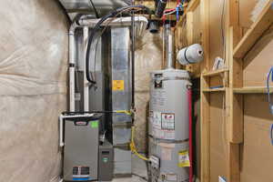 Utilities featuring strapped water heater and heating unit