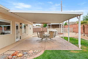 View of patio / terrace featuring a fenced backyard and outdoor dining space