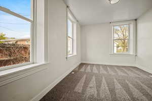 Spare room with baseboards, a healthy amount of sunlight, and carpet