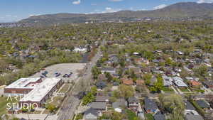 Drone / aerial view featuring a residential view and a mountain view